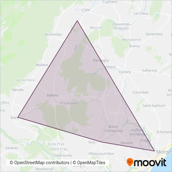 Transports de la région Morges-Bière-Cossonay Ersatzverkehr coverage area map