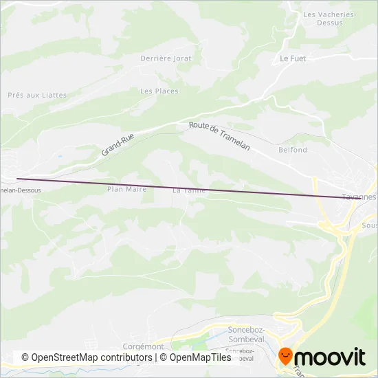 Chemins de fer du Jura Ersatzverkehr coverage area map