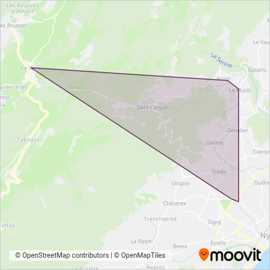 Nyon-St-Cergue-Morez Ersatzverkehr coverage area map