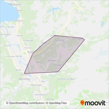 Transports Publics du Chablais Ersatzverkehr coverage area map