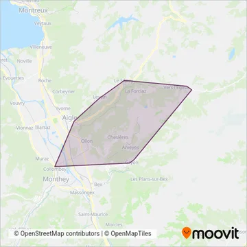 Carte de la zone de couverture de Transports Publics du Chablais Ersatzverkehr