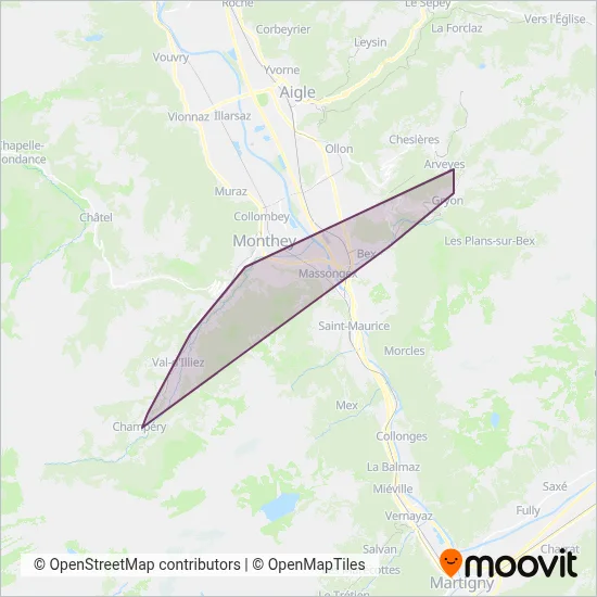 Transports Publics du Chablais Ersatzverkehr coverage area map