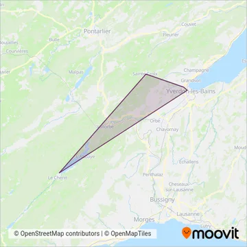 Transports Vallée de Joux-Yverdon-Ste-Croix Ersatzverkehr coverage area map