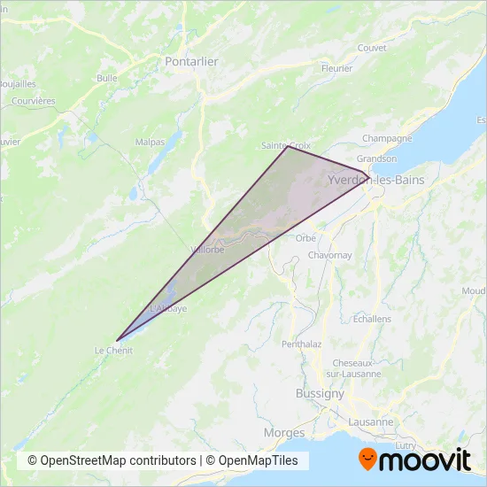 Transports Vallée de Joux-Yverdon-Ste-Croix Ersatzverkehr coverage area map