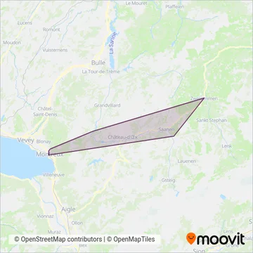 Montreux-Oberland Bernois Ersatzverkehr coverage area map