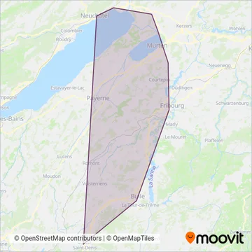 Transports publics fribourgeois Ersatzverkehr coverage area map