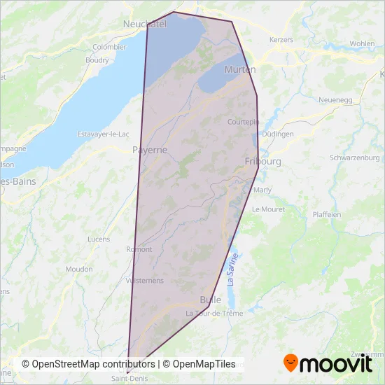 Transports publics fribourgeois Ersatzverkehr coverage area map