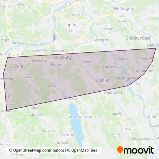 Aargau Verkehr AG Ersatzverkehr coverage area map