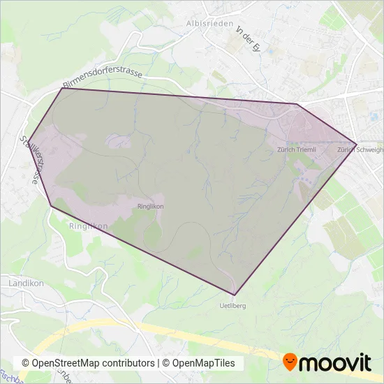 Sihltal-Zürich-Uetliberg-Bahn Ersatzverkehr coverage area map