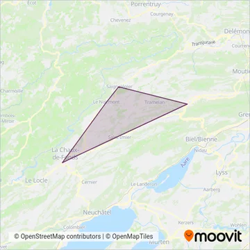 Chemins de fer du Jura Ersatzverkehr coverage area map