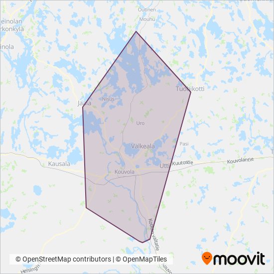 Linjaliikenne Martti Laurila Oy - kartta toiminta-alueesta