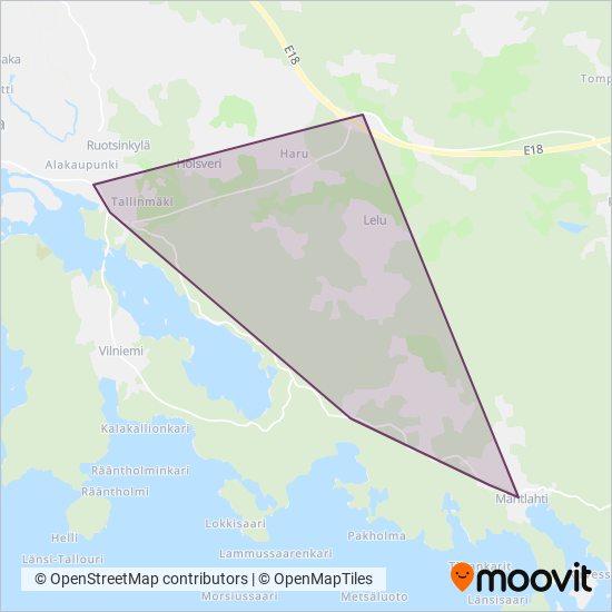 Liikenne Vuorela Oy / Kotkan Seudun Liikenne - kartta toiminta-alueesta