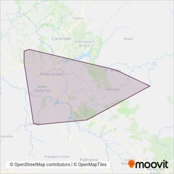 Mapa da área de cobertura da Viação Campos Gerais