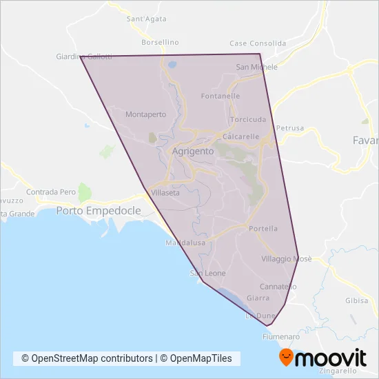 Area coperta dal servizio di Trasporti Urbani Agrigento