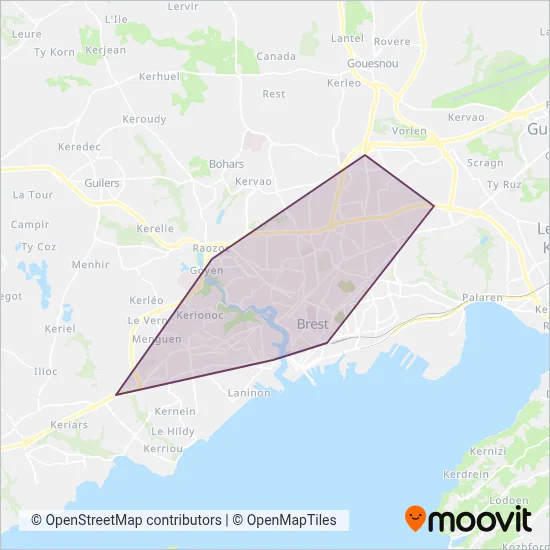 Mapa del área de cobertura de Bibus (Tranvía)