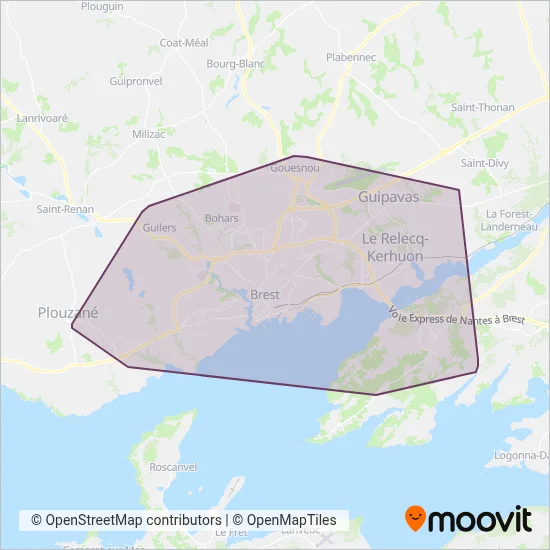 Mapa del área de cobertura de Bibus (Autobús)
