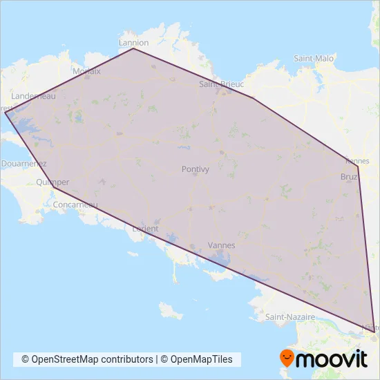 Carte de la zone de couverture de SNCF VOYAGEURS (Train)