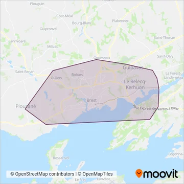 Carte de la zone de couverture de TAD Bibus