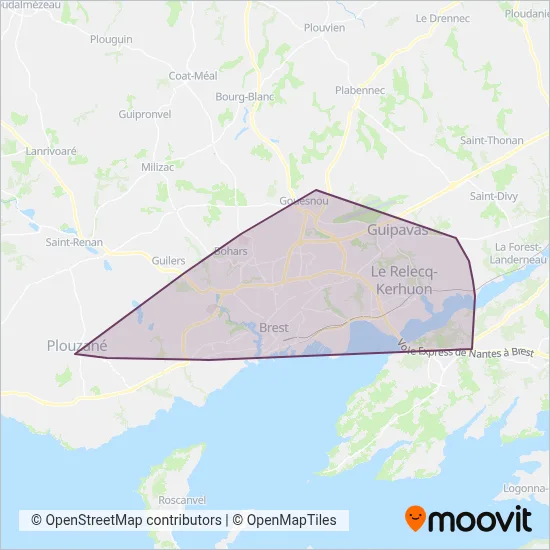 Carte de la zone de couverture de TAD Bibus