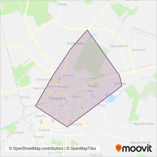 STP Timișoara (Cable Car) coverage area map