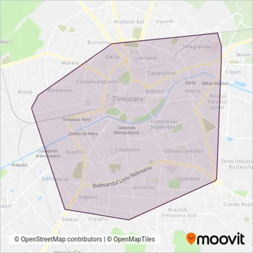 STP Timișoara (Tram) coverage area map