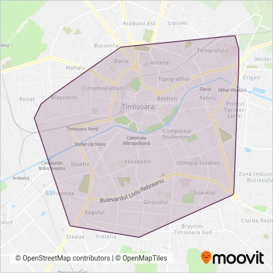 STP Timișoara (Tram) coverage area map