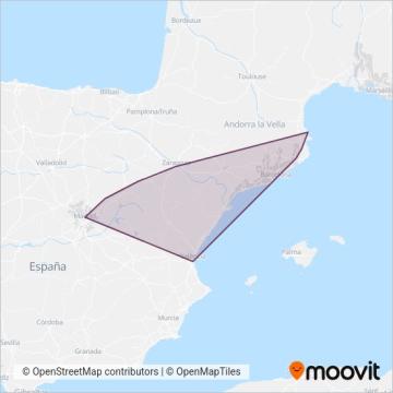 Mapa del área de cobertura de Rodalies de Catalunya