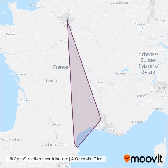 Mapa del área de cobertura de SNCF