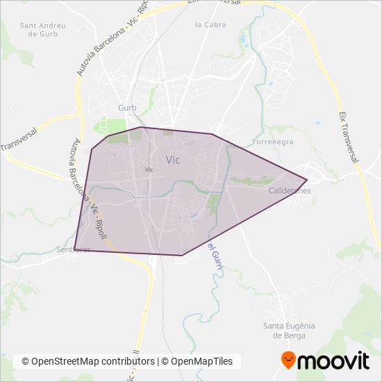 Mapa del área de cobertura de Urbà de Vic
