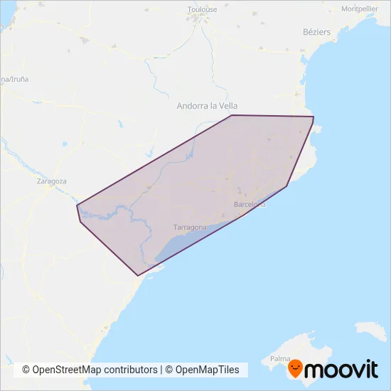Mapa del área de cobertura de Renfe Cercanias (Tren)
