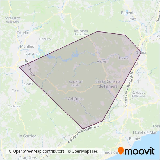 Mapa del área de cobertura de Hispano Hilarienca, SA