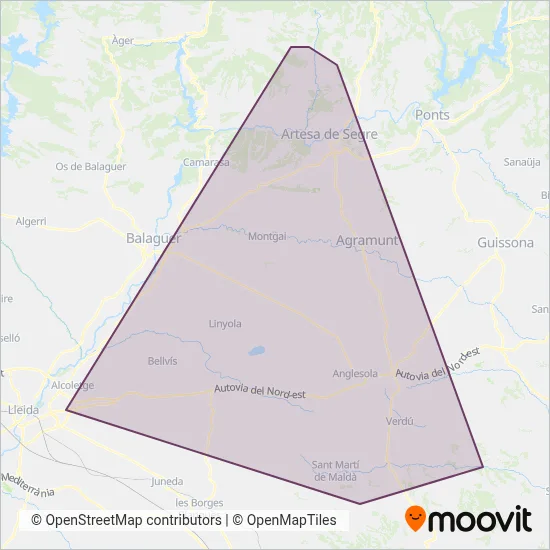 Mapa del área de cobertura de Autocars Agramunt, SL