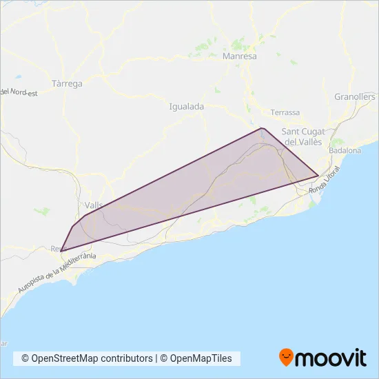 Mapa del área de cobertura de Monbus Catalunya