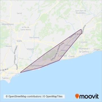 Mapa del área de cobertura de Autocars del Penedès