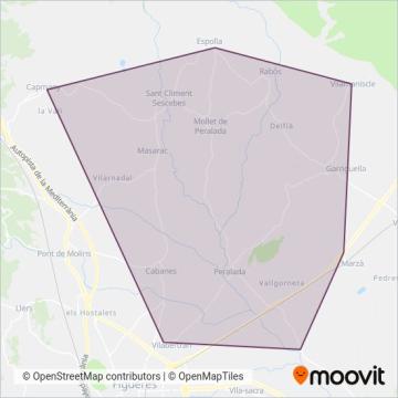 Mapa del área de cobertura de Ampurdan Bus