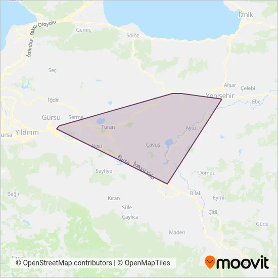 Yenişehir Seyahat (Cable Car) coverage area map