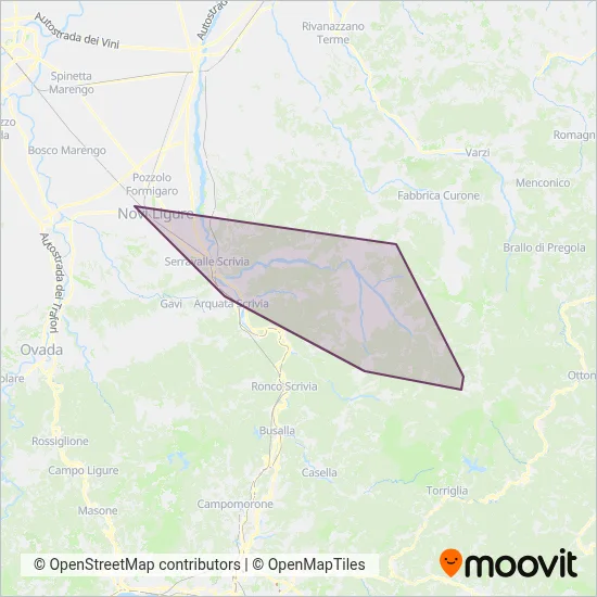 Area coperta dal servizio di Autolinee Val Borbera