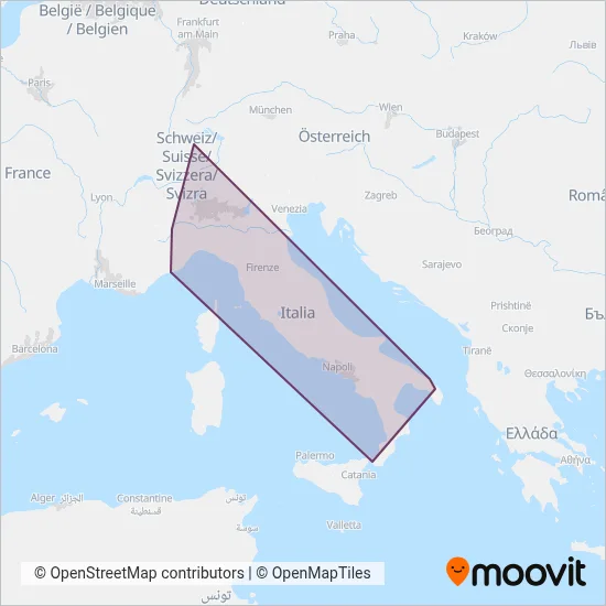 Area coperta dal servizio di Trenitalia (Treno)