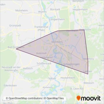 Rhein-Neckar-Verkehr GmbH (rnv) - Tram coverage area map