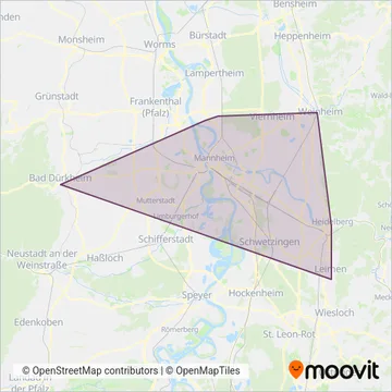 Rhein-Neckar-Verkehr GmbH (rnv) - Tram coverage area map