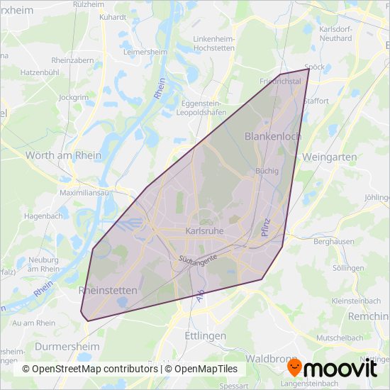 Karlsruher Verkehrsverbund coverage area map