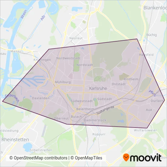Karlsruher Verkehrsverbund (Tram) coverage area map