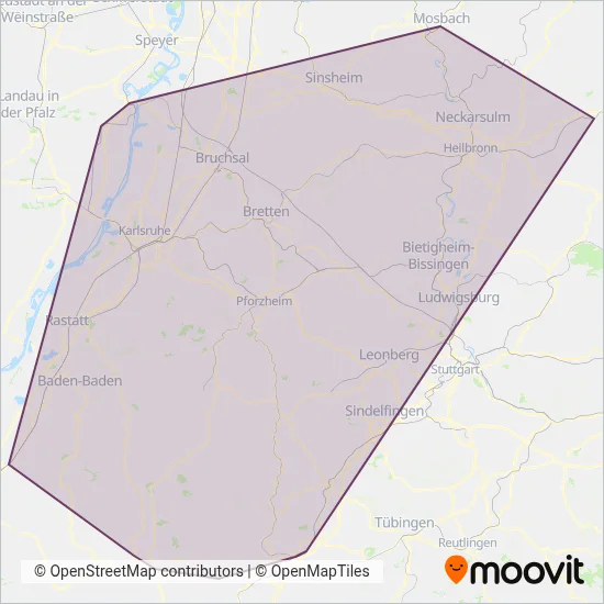 Karlsruher Verkehrsverbund (Rail) coverage area map