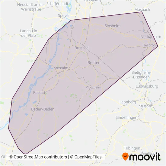 Karlsruher Verkehrsverbund (Bus) coverage area map