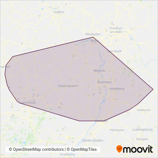 DB Regio AG Mitte Region Südwest coverage area map