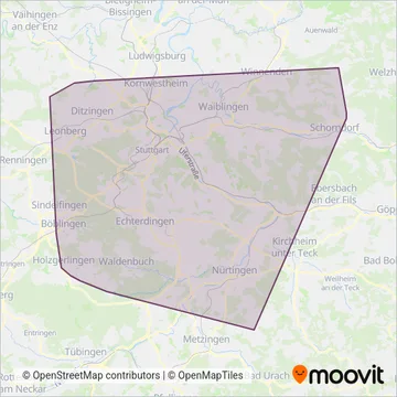 Схема покрытия компании Verkehrsverbund Stuttgart
