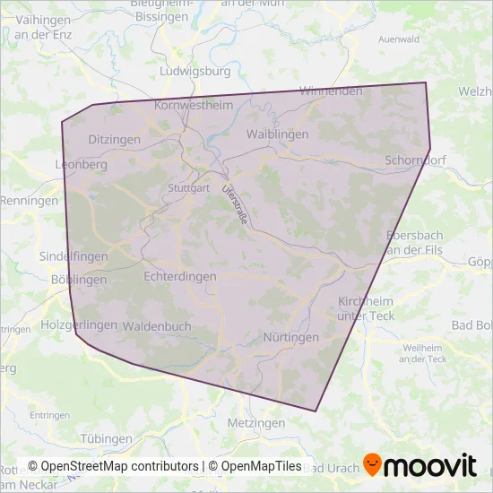 Verkehrsverbund Stuttgart coverage area map