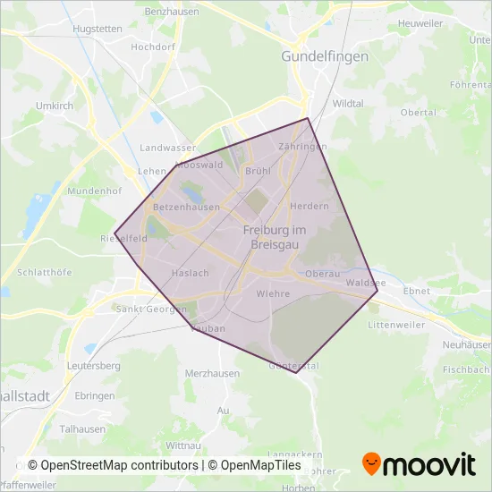 Freiburger Verkehrs AG (Tram) coverage area map