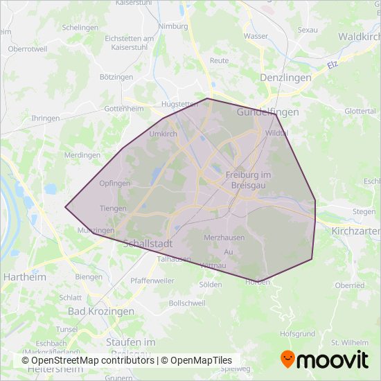 Freiburger Verkehrs AG coverage area map