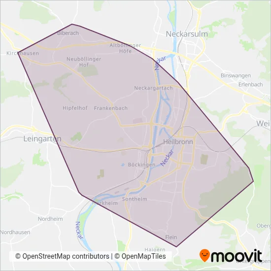 Stadtwerke Heilbronn - Verkehrsbetriebe coverage area map
